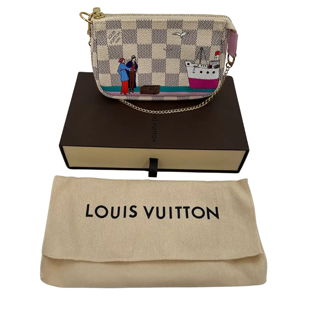 Louis Vuitton Pochette Accessories Damier Azur Illustre Transatlantic Fullset / neu Louis Vuitton