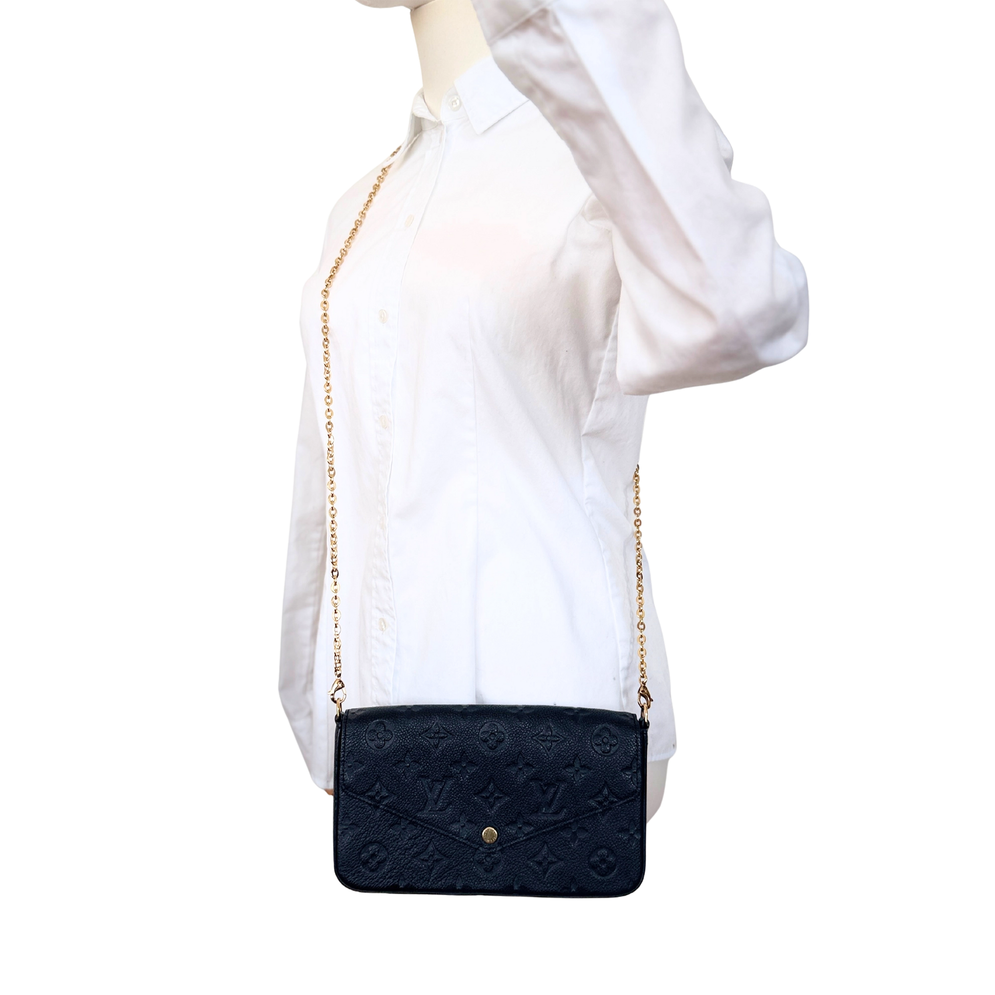 Louis Vuitton Félicie Pochette Empreinte Leder schwarz Fullset / sehr gut Louis Vuitton