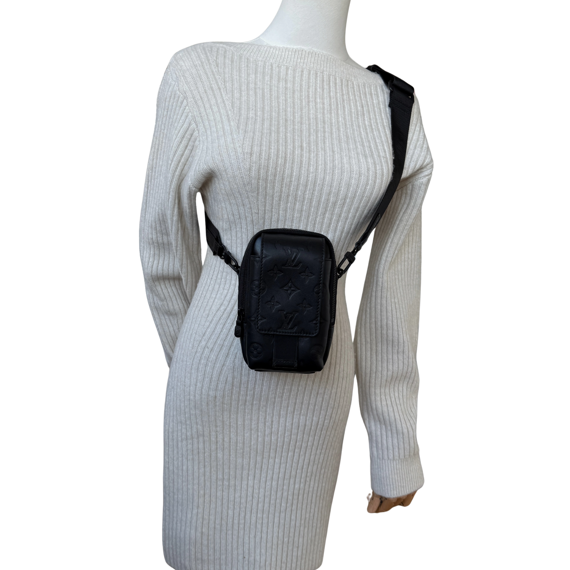 Louis Vuitton Double Phone Pouch NM Monogram Shadow M81323 Schwarz Fullset / neuwertig Handtasche