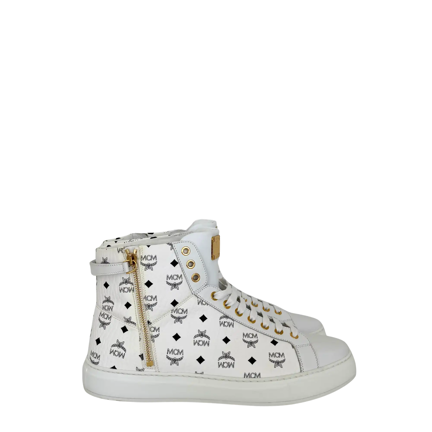 MCM High Top Turnlock Sneaker in Visetos Weiß Größe 44 / neuwertig MCM