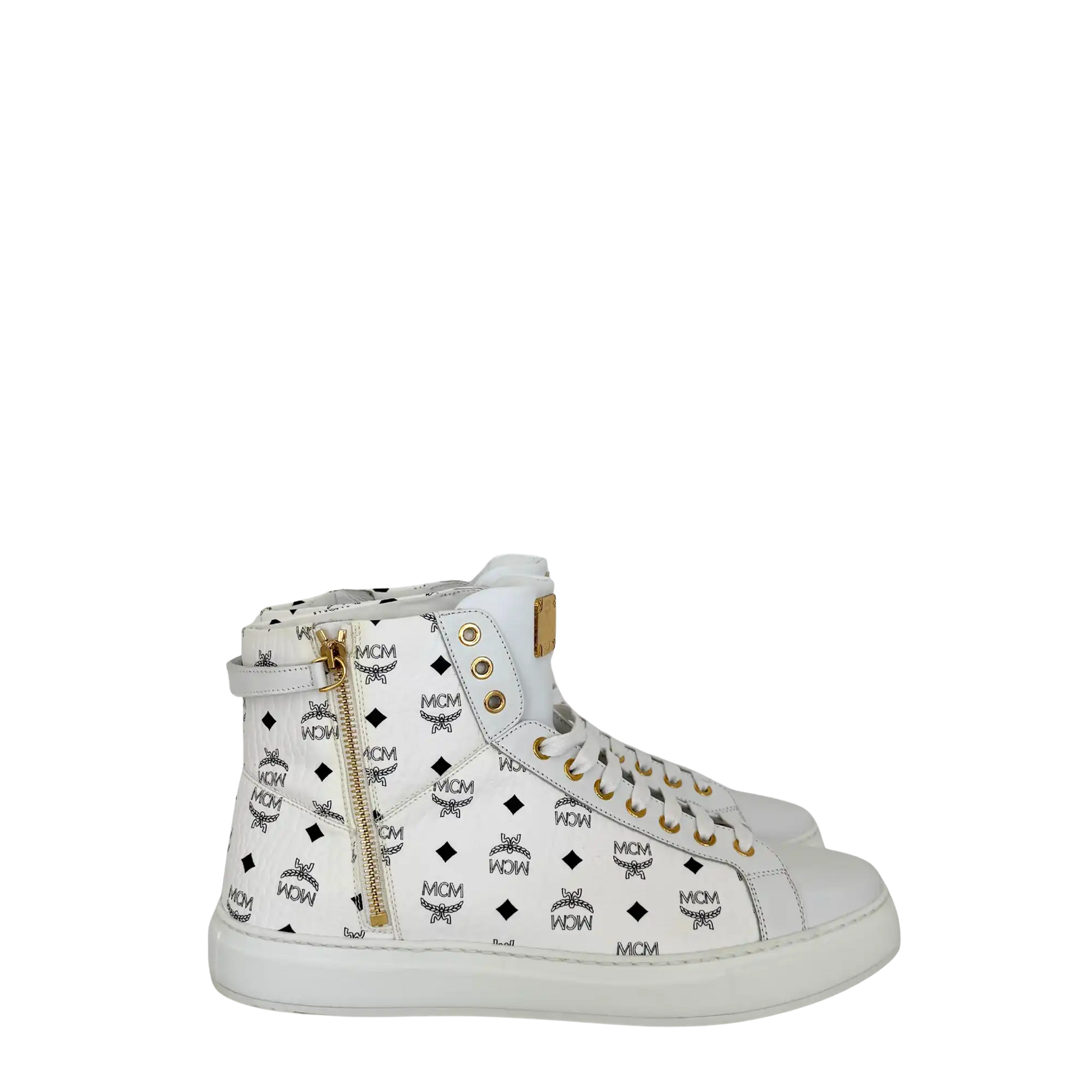 MCM High Top Turnlock Sneaker in Visetos Weiß Größe 44 / neuwertig MCM