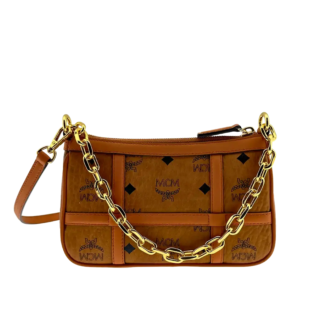 MCM Aren Mini Crossbody Tasche Visetos Cognac / sehr gut MCM
