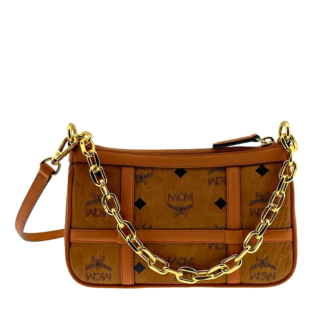 MCM Aren Mini Crossbody Tasche Visetos Cognac / sehr gut MCM