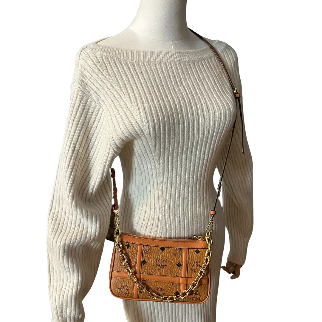 MCM Aren Mini Crossbody Tasche Visetos Cognac / sehr gut MCM