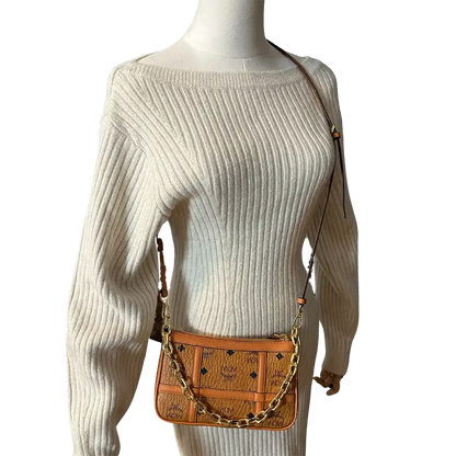 MCM Aren Mini Crossbody Tasche Visetos Cognac / sehr gut MCM