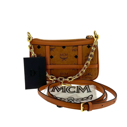 MCM Aren Mini Crossbody Tasche Visetos Cognac / sehr gut MCM