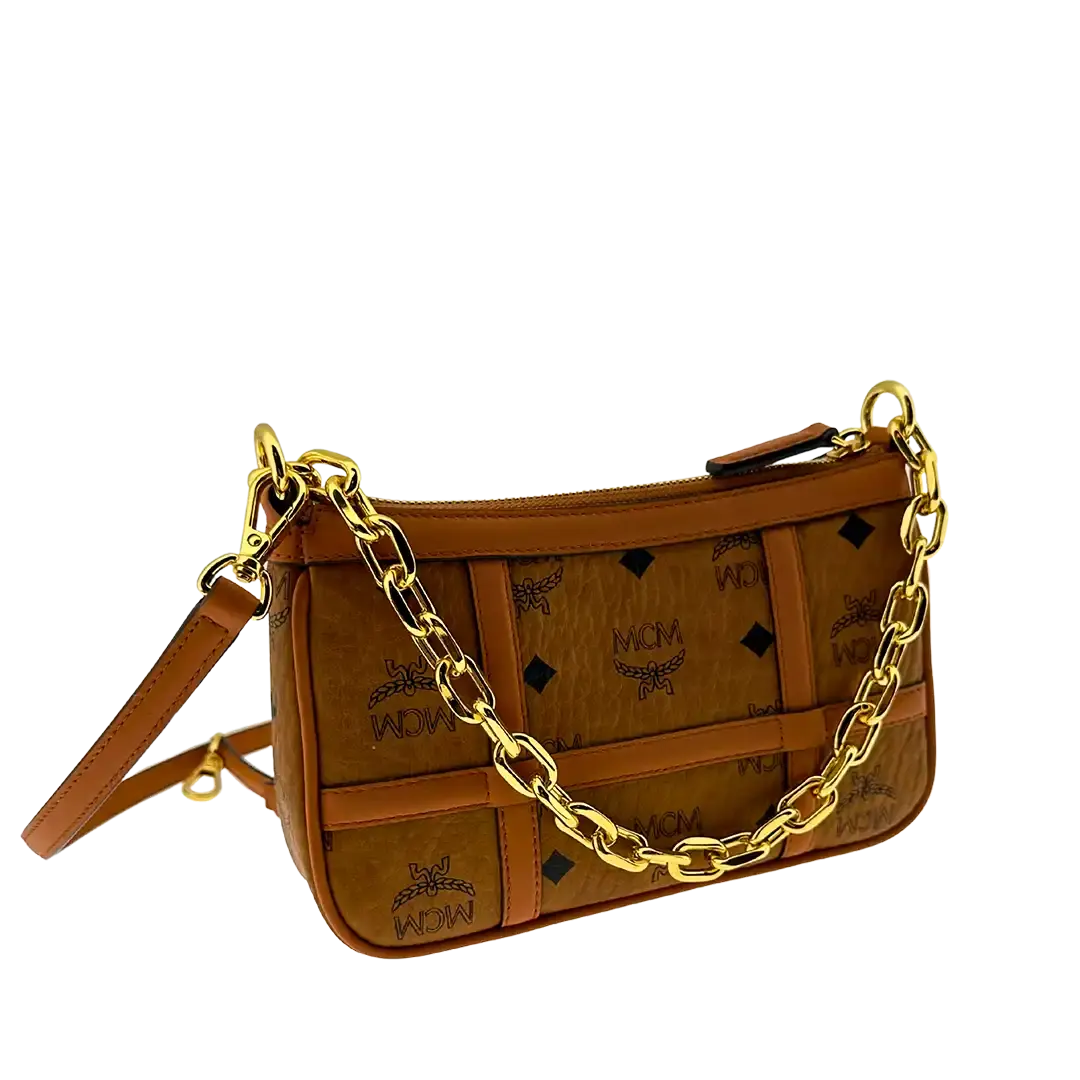 MCM Aren Mini Crossbody Tasche Visetos Cognac / sehr gut MCM