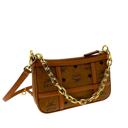 MCM Aren Mini Crossbody Tasche Visetos Cognac / sehr gut MCM