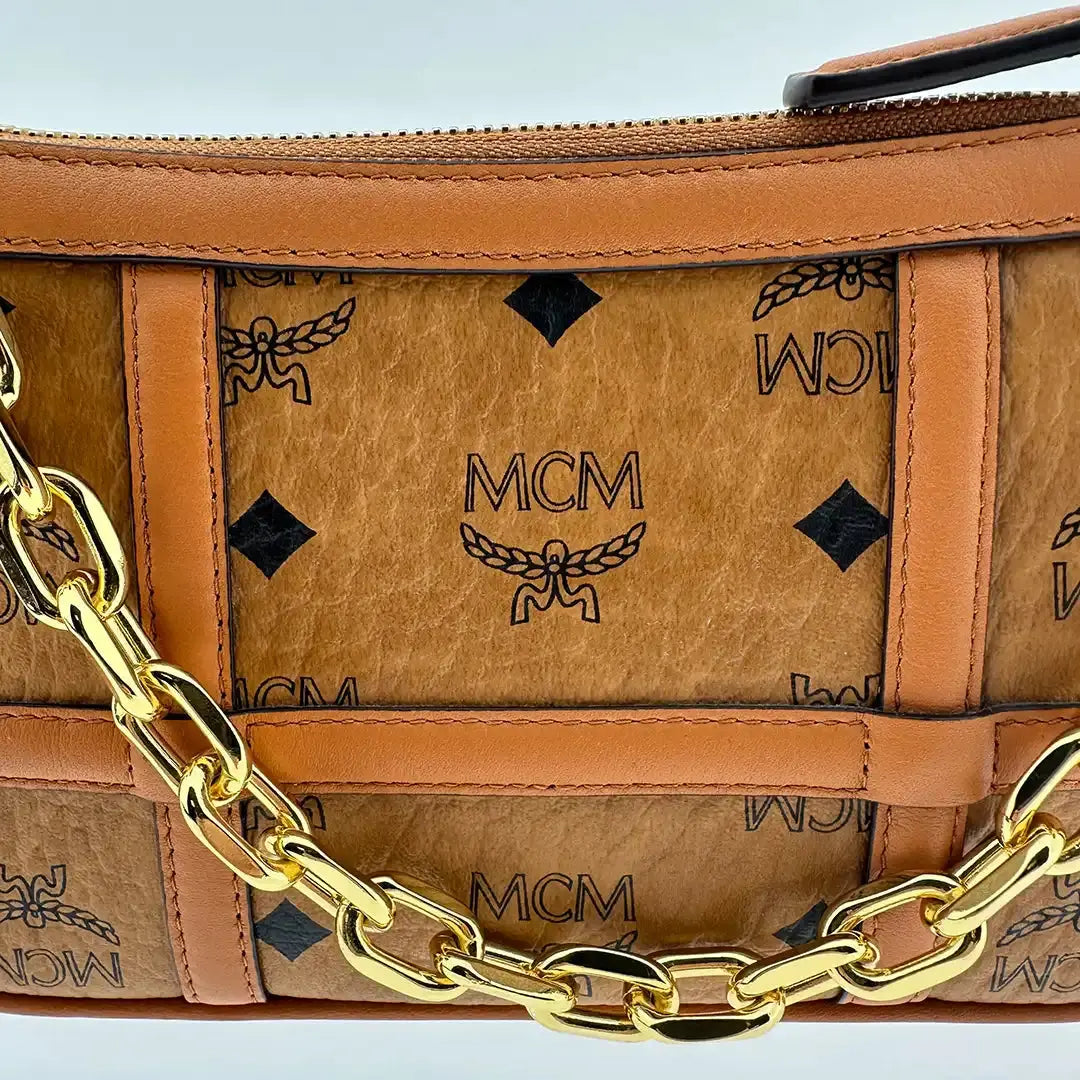 MCM Aren Mini Crossbody Tasche Visetos Cognac / sehr gut MCM