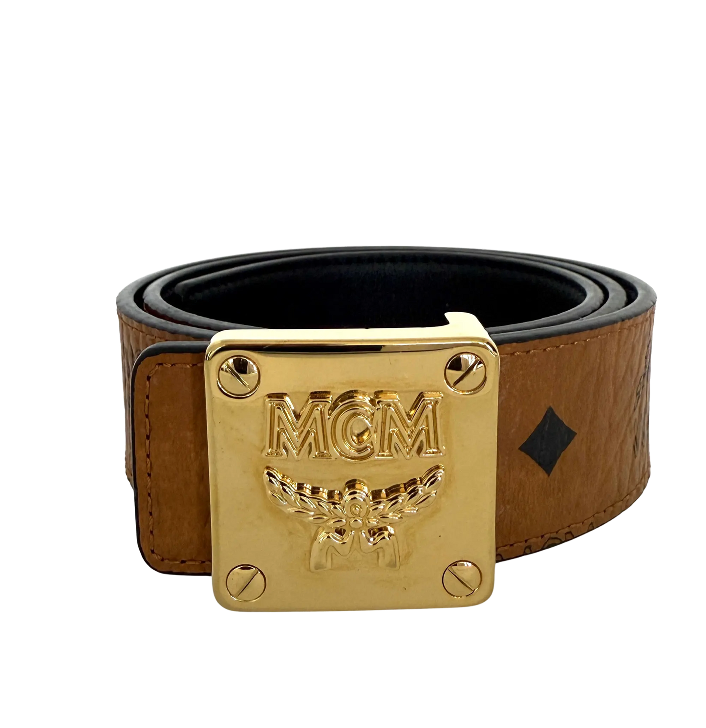 MCM Brass Plate Gold Buckle Gürtel Braun 90cm / sehr gut MCM