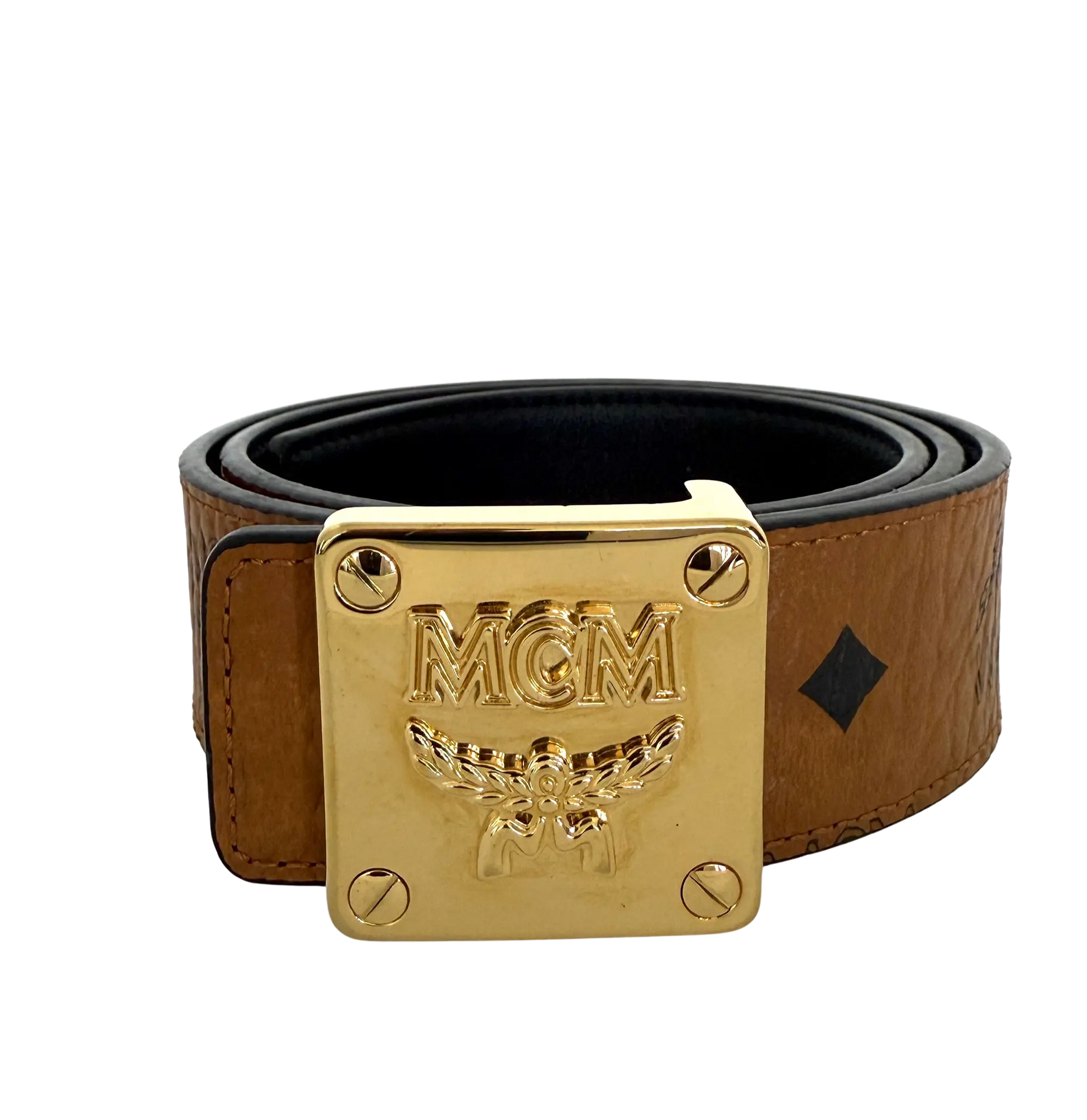 MCM Brass Plate Gold Buckle Gürtel Braun 90cm / sehr gut MCM