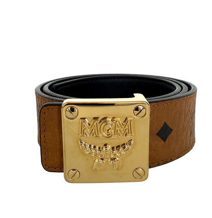 MCM Brass Plate Gold Buckle Gürtel Braun 90cm / sehr gut MCM