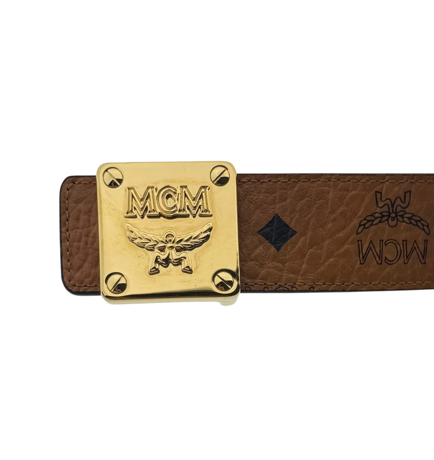 MCM Brass Plate Gold Buckle Gürtel Braun 90cm / sehr gut MCM