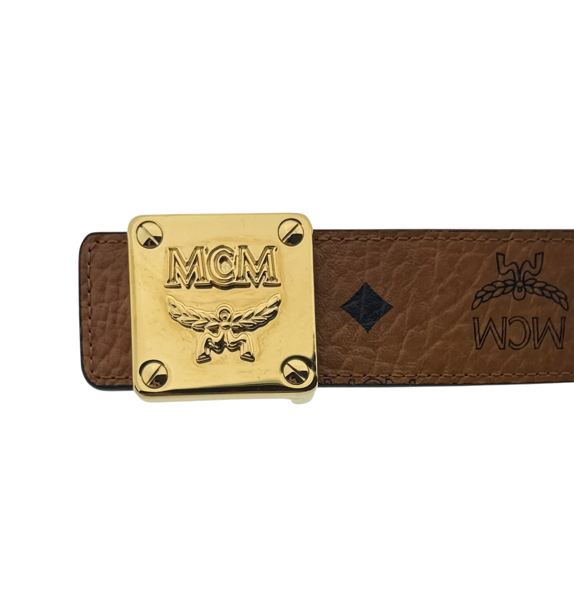 MCM Brass Plate Gold Buckle Gürtel Braun 90cm / sehr gut MCM