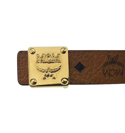 MCM Brass Plate Gold Buckle Gürtel Braun 90cm / sehr gut MCM