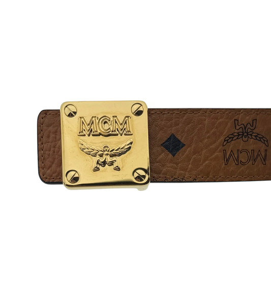 MCM Brass Plate Gold Buckle Gürtel Braun 90cm / sehr gut MCM