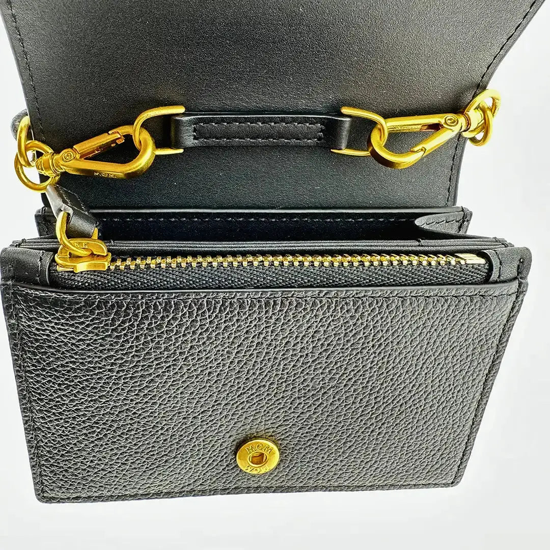 MCM Himmel Geldbörse Wallet on Chain Lederlogo schwarz / ungetragen MCM