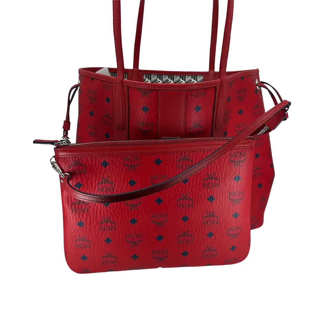 MCM Liz Wendeshopper Medium rot mit großer abnehmbarer Pouch 2025 / ungetragen MCM