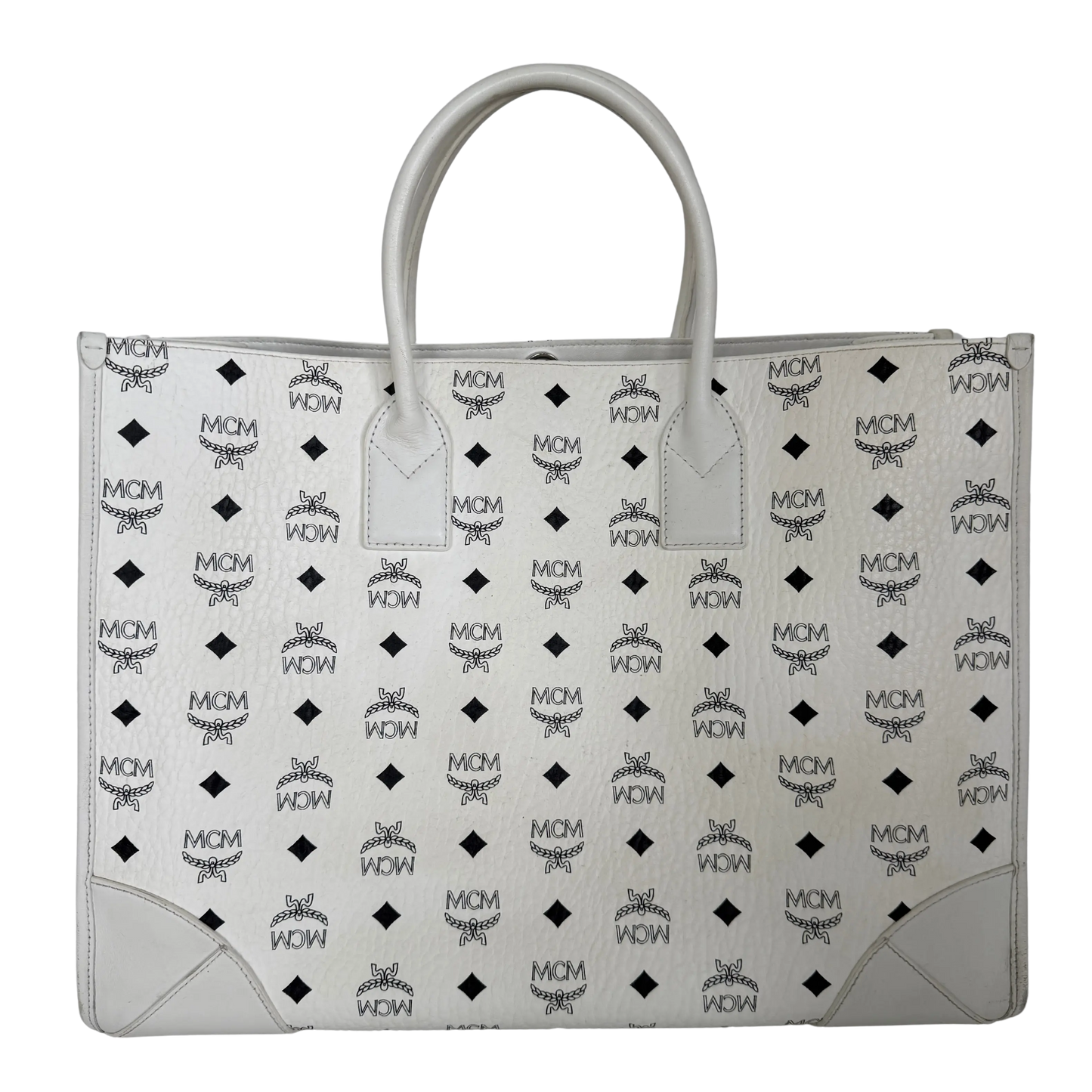 MCM München Tragetasche in Visetos weiß mit abnehmbarer Pouch /gut MCM