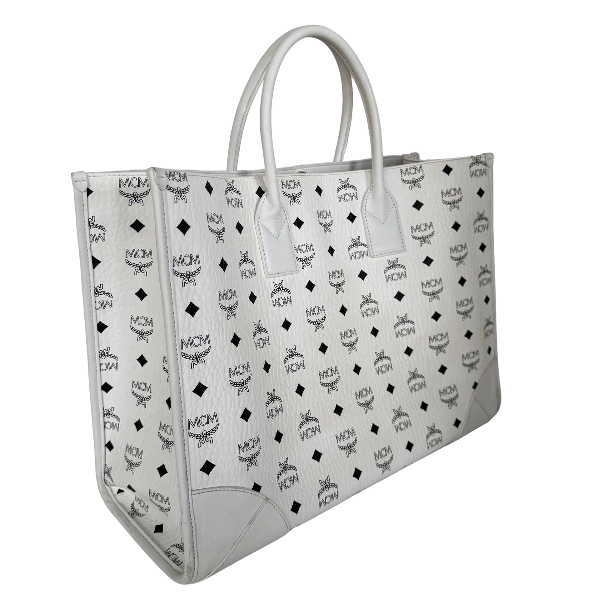 MCM München Tragetasche in Visetos weiß mit abnehmbarer Pouch /gut MCM