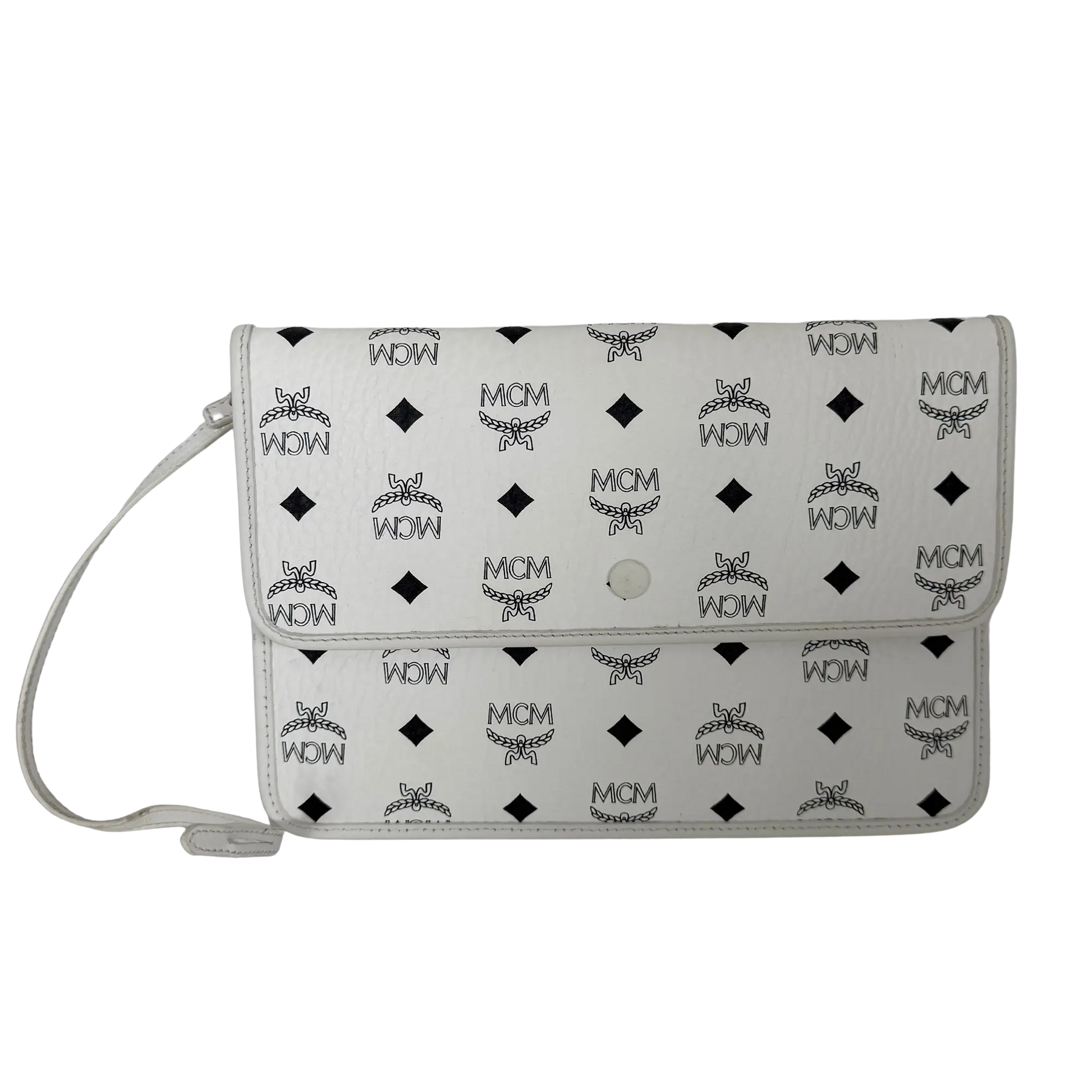MCM München Tragetasche in Visetos weiß mit abnehmbarer Pouch /gut MCM