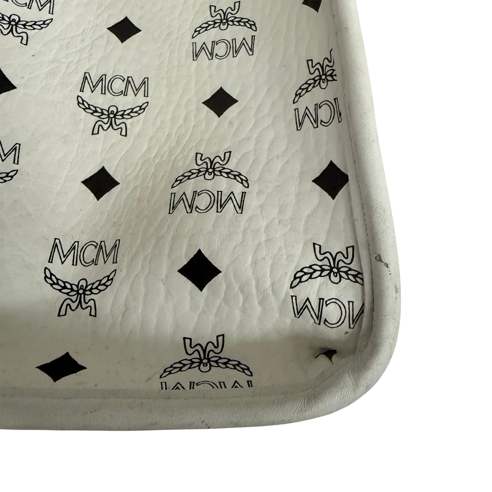 MCM München Tragetasche in Visetos weiß mit abnehmbarer Pouch /gut MCM