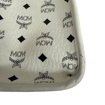 MCM München Tragetasche in Visetos weiß mit abnehmbarer Pouch /gut MCM