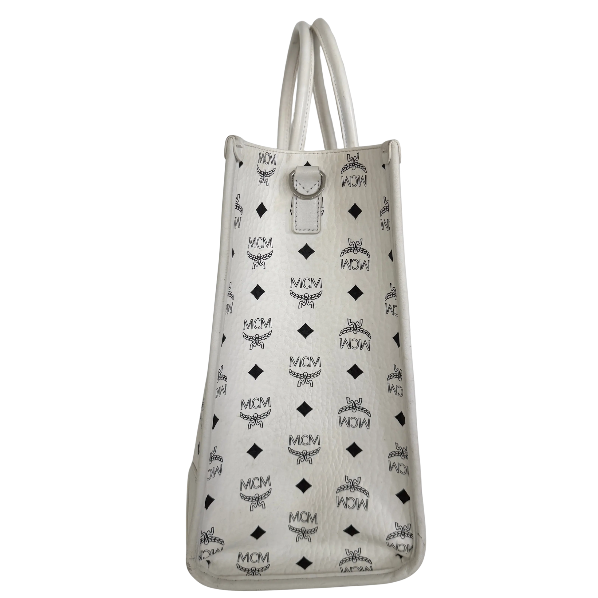 MCM München Tragetasche in Visetos weiß mit abnehmbarer Pouch /gut MCM
