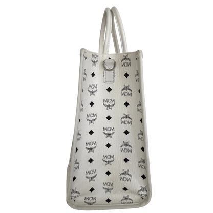 MCM München Tragetasche in Visetos weiß mit abnehmbarer Pouch /gut MCM
