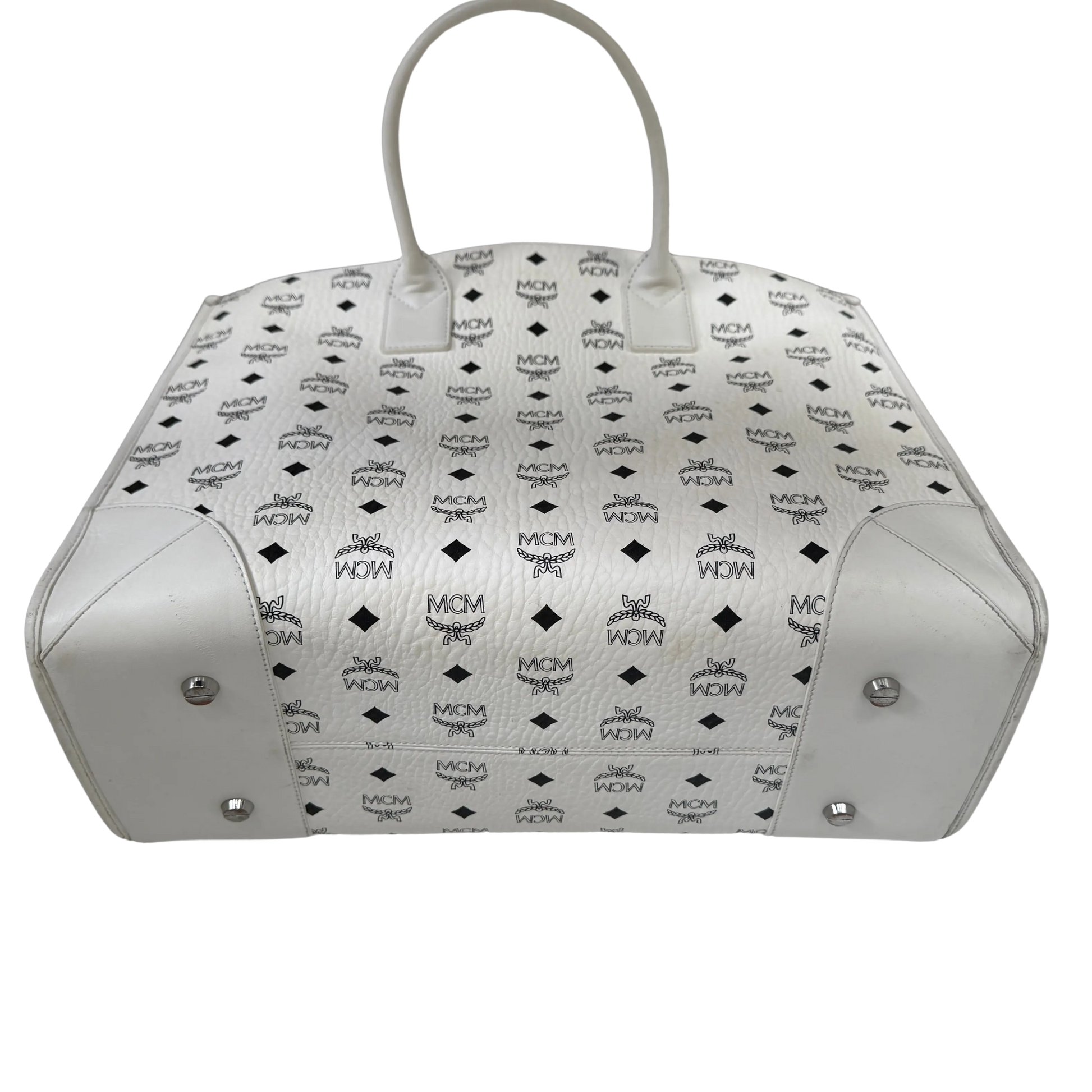 MCM München Tragetasche in Visetos weiß mit abnehmbarer Pouch /gut MCM