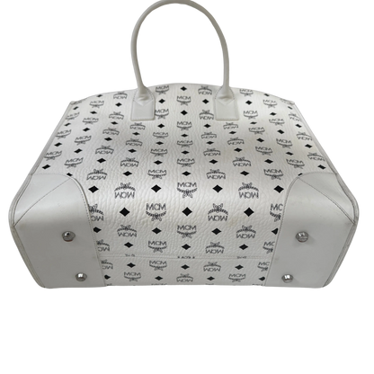 MCM München Tragetasche in Visetos weiß mit abnehmbarer Pouch /gut MCM