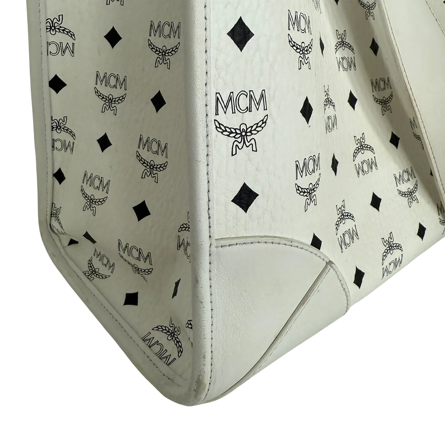 MCM München Tragetasche in Visetos weiß mit abnehmbarer Pouch /gut MCM
