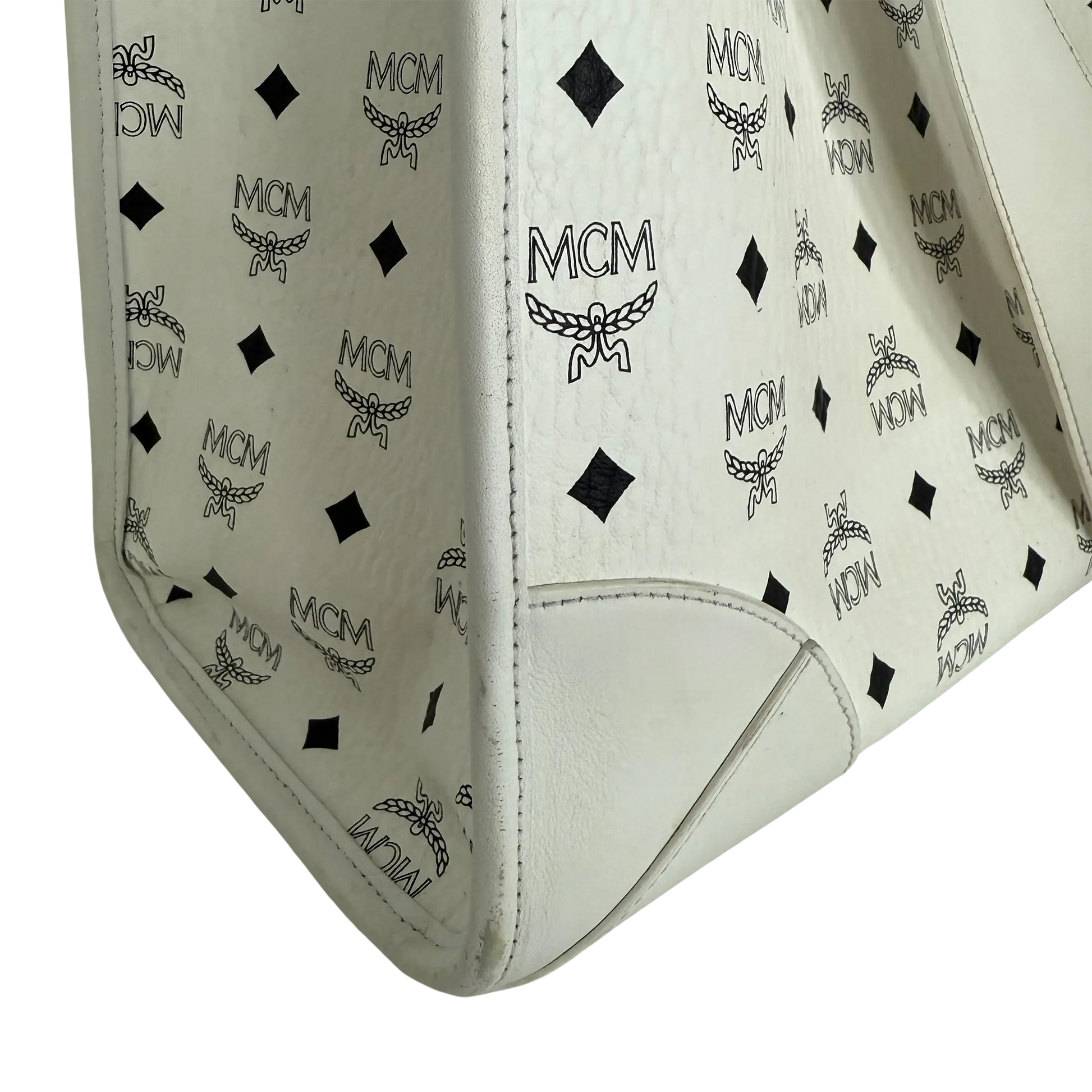 MCM München Tragetasche in Visetos weiß mit abnehmbarer Pouch /gut MCM
