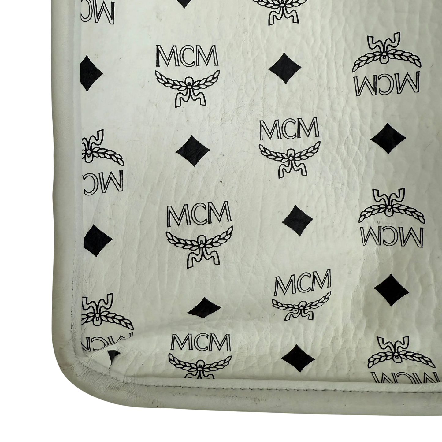 MCM München Tragetasche in Visetos weiß mit abnehmbarer Pouch /gut MCM
