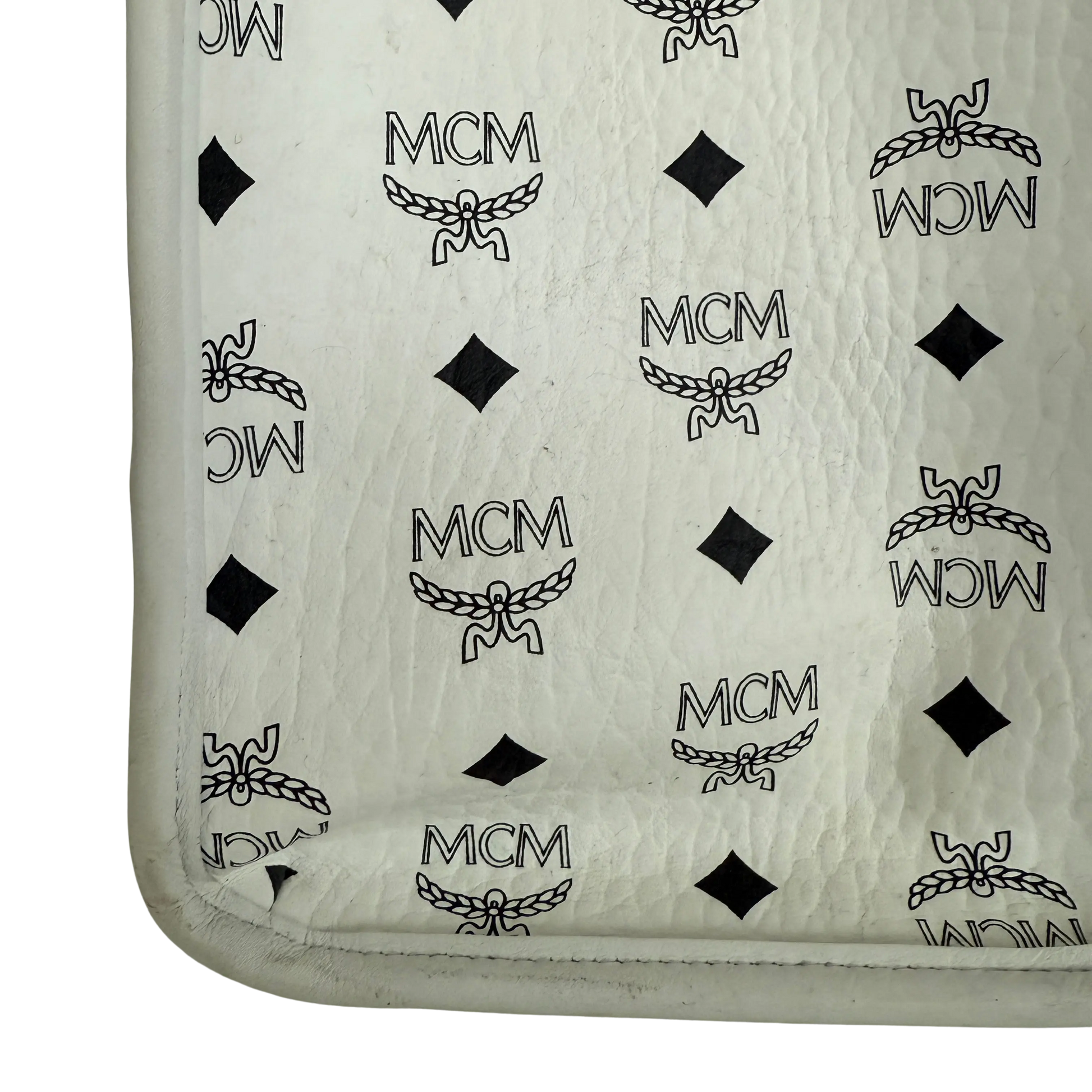 MCM München Tragetasche in Visetos weiß mit abnehmbarer Pouch /gut MCM
