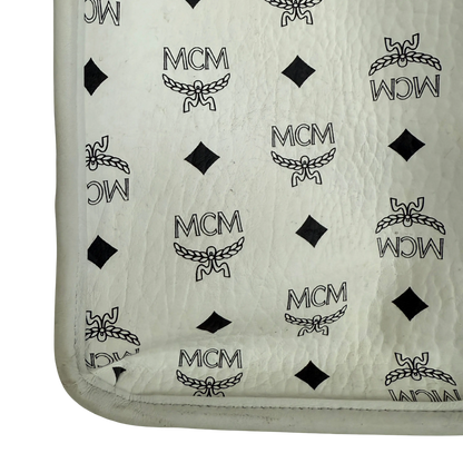 MCM München Tragetasche in Visetos weiß mit abnehmbarer Pouch /gut MCM