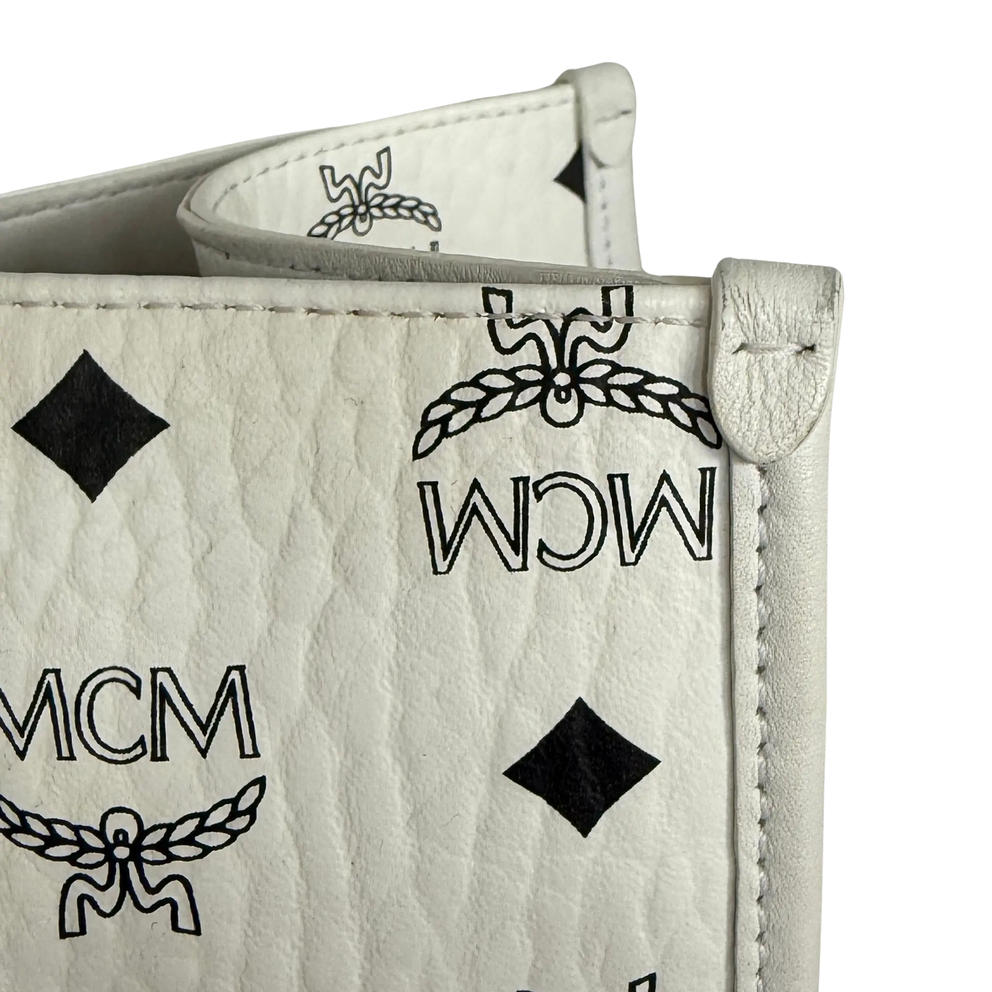 MCM München Tragetasche in Visetos weiß mit abnehmbarer Pouch /gut MCM