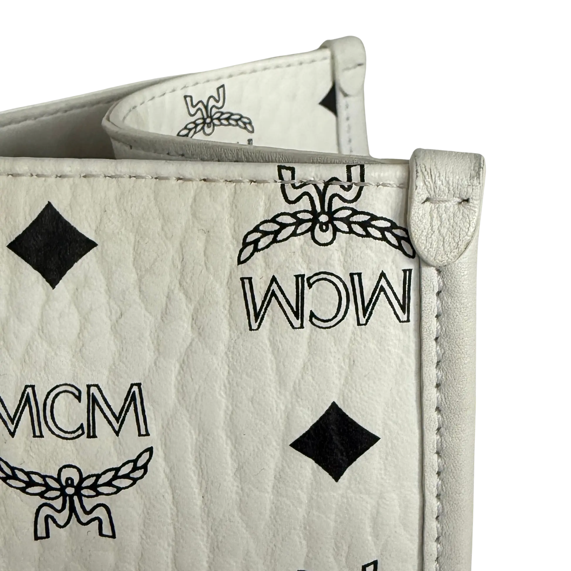 MCM München Tragetasche in Visetos weiß mit abnehmbarer Pouch /gut MCM