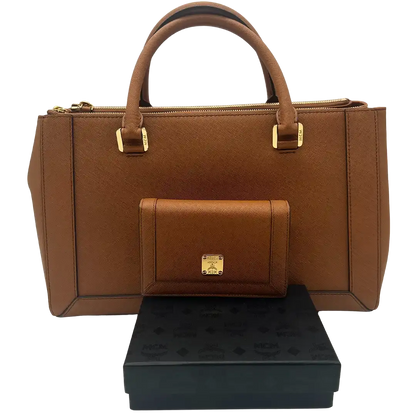MCM Saffiano Leder Handtasche Cognac braun / ungetragen MCM