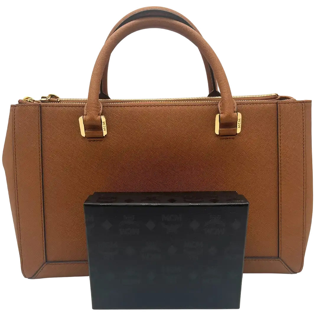 MCM Saffiano Leder Handtasche Cognac braun / ungetragen MCM