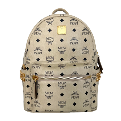 MCM Stark Rucksack in Visetos mit seitlichen Nieten Small Beige / neuwertig MCM