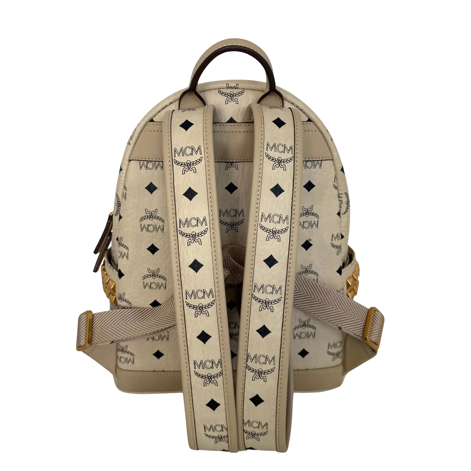 MCM Stark Rucksack in Visetos mit seitlichen Nieten Small Beige / neuwertig MCM