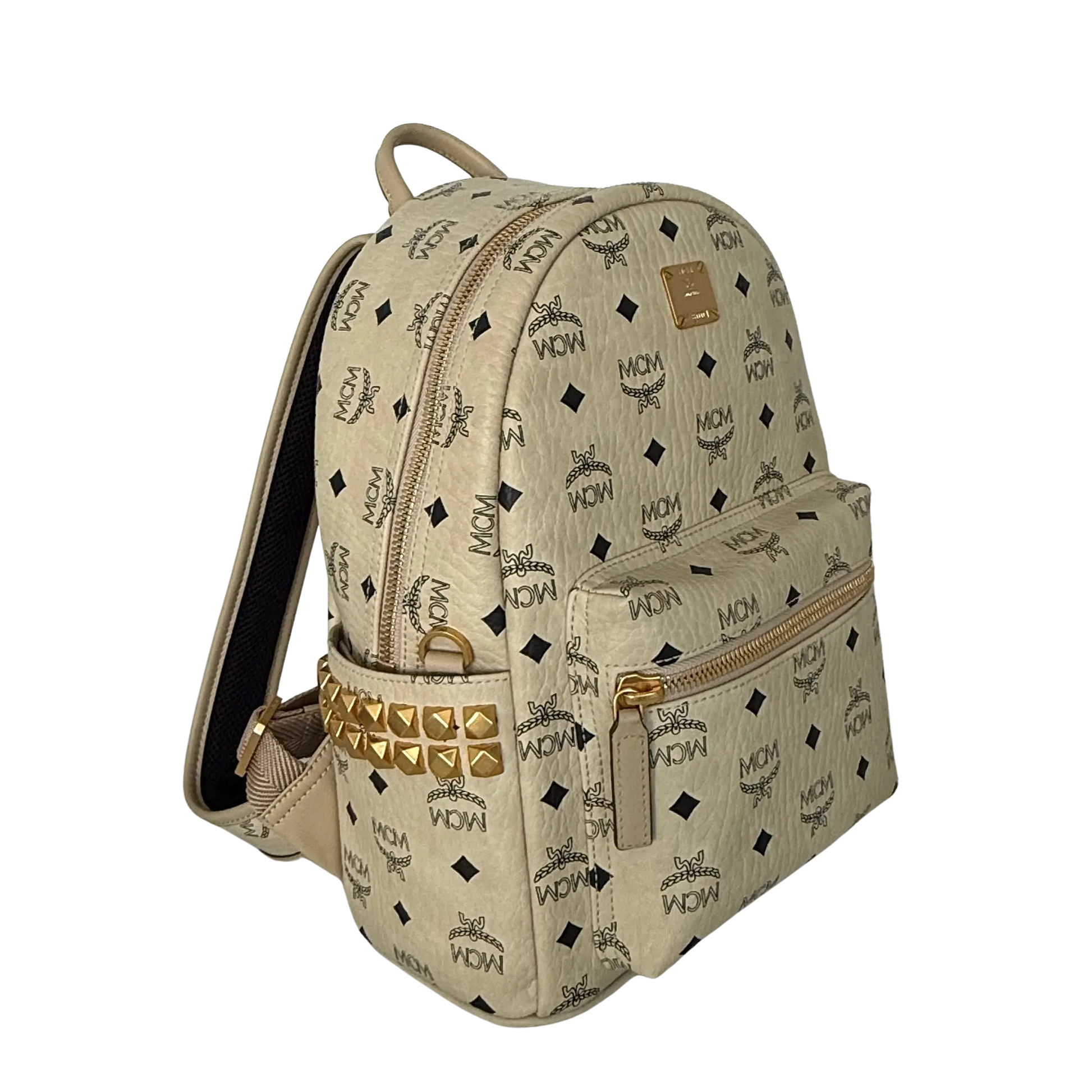 MCM Stark Rucksack in Visetos mit seitlichen Nieten Small Beige / neuwertig MCM