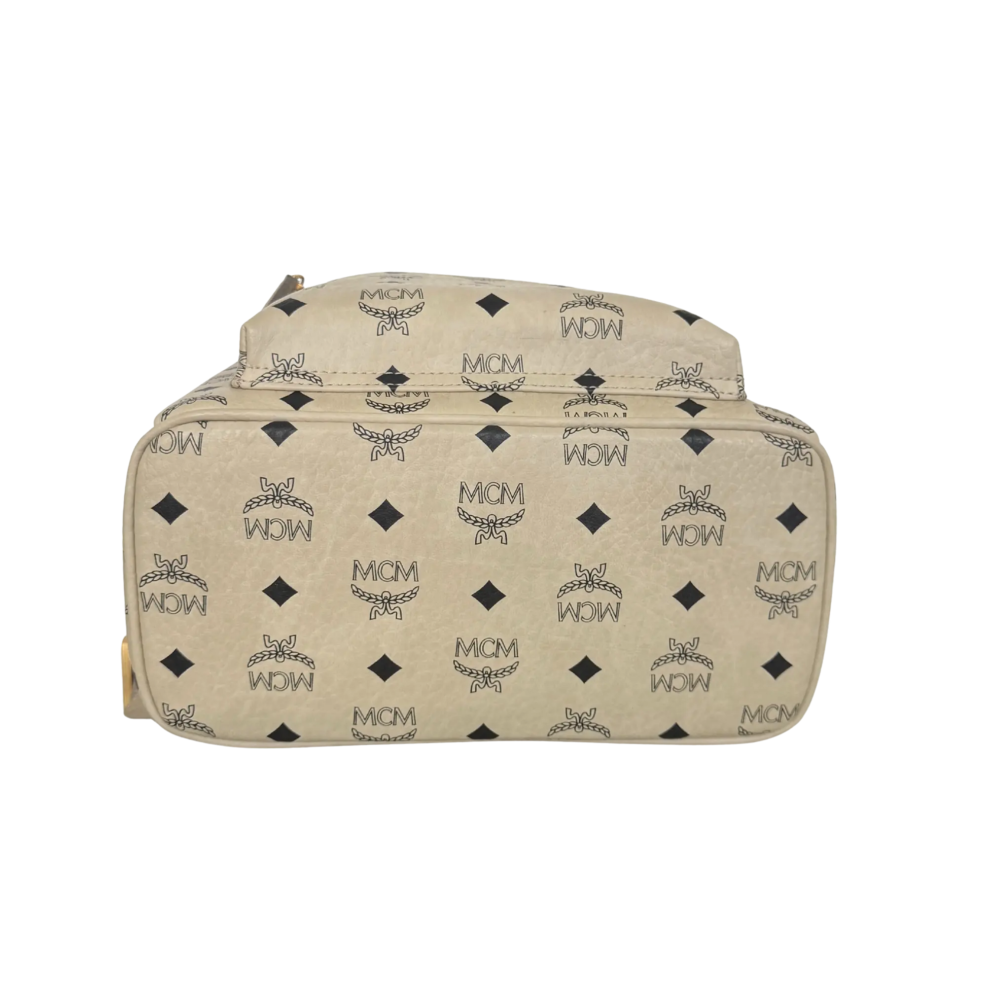 MCM Stark Rucksack in Visetos mit seitlichen Nieten Small Beige / neuwertig MCM