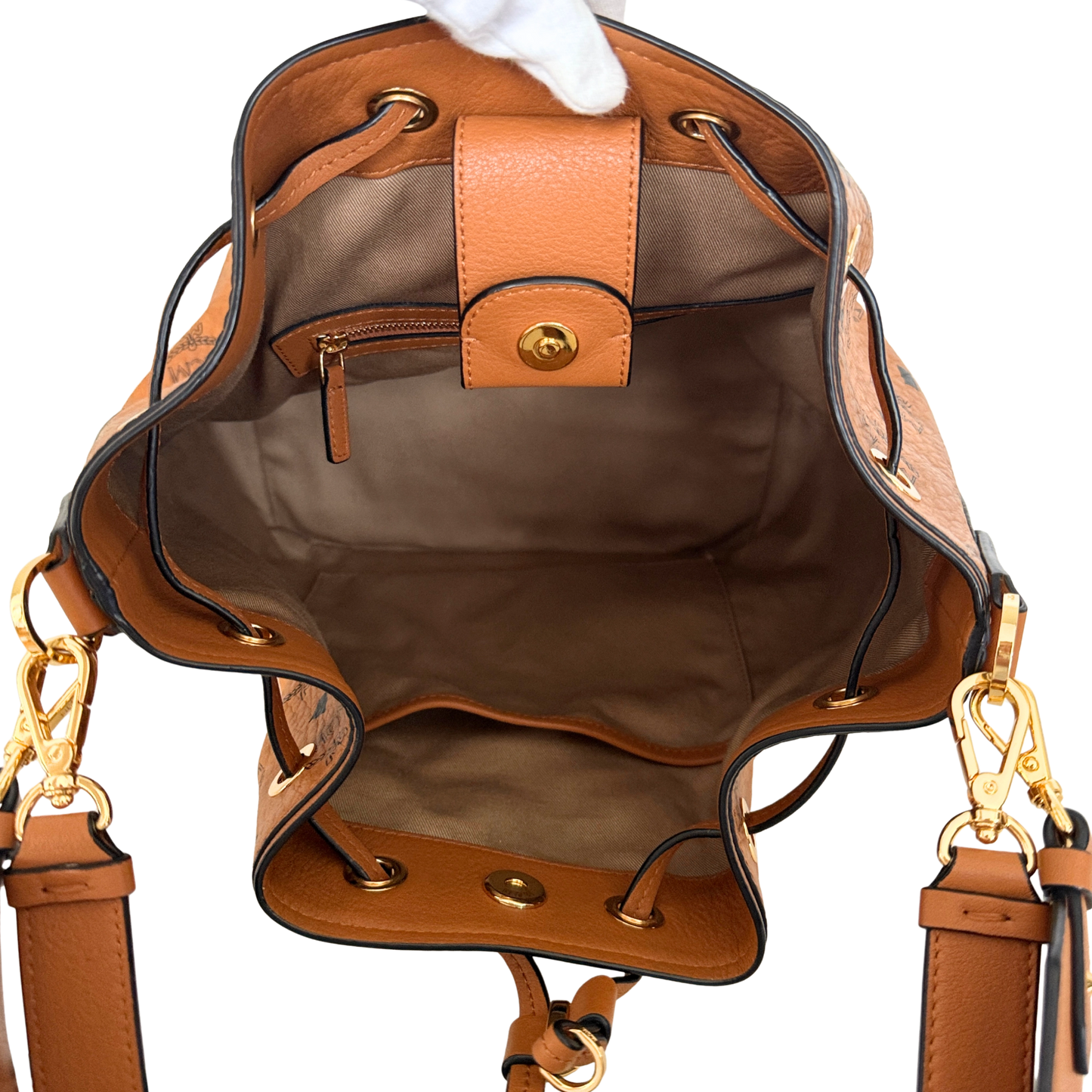 MCM Essential Tasche mit Kordelzug in Visetos Cognac / neuwertig MCM