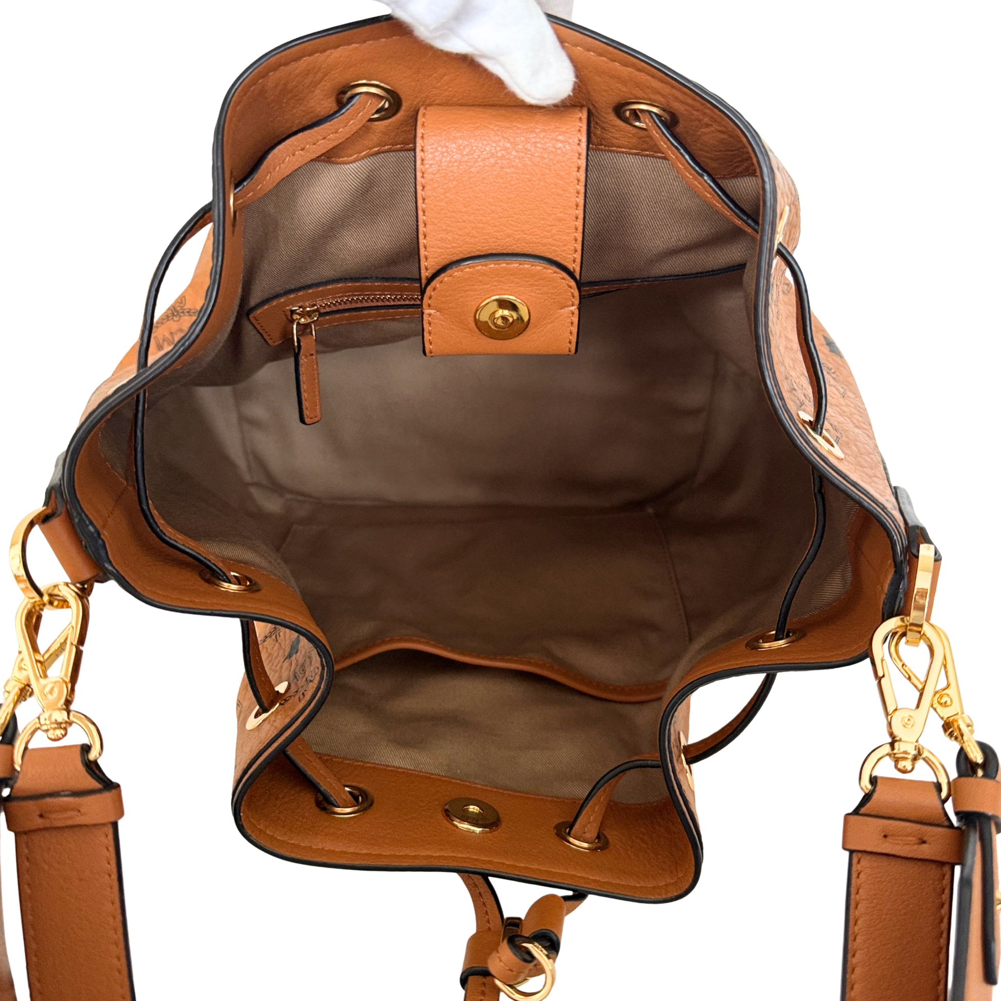 MCM Essential Tasche mit Kordelzug in Visetos Cognac / neuwertig MCM