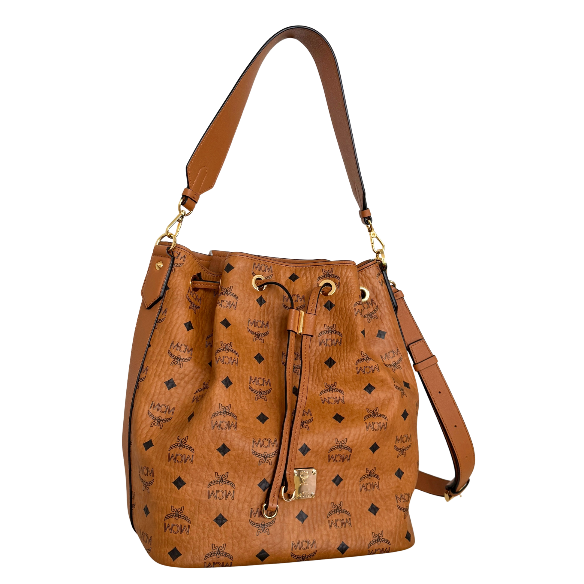 MCM Essential Tasche mit Kordelzug in Visetos Cognac / neuwertig MCM