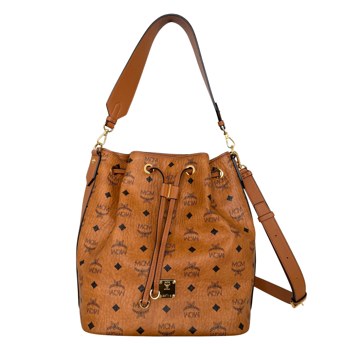 MCM Essential Tasche mit Kordelzug in Visetos Cognac / neuwertig MCM