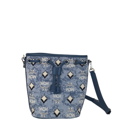 MCM Mini Dessau Kordelzugtasche in Denim-Jacquard Blau / neuwertig MCM