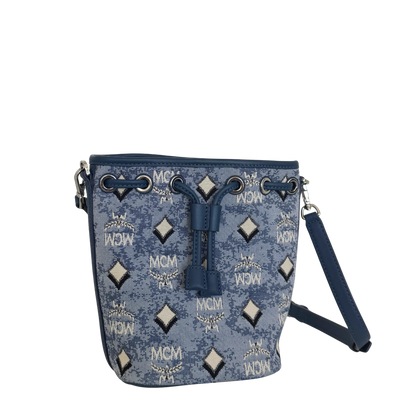 MCM Mini Dessau Kordelzugtasche in Denim-Jacquard Blau / neuwertig MCM